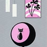 Groovy Pink And Gray Room With Mod Flowers Poster