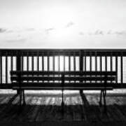 Gulf Shores Pier Bench Black And White Photo Poster
