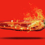 Half A Red Chili Pepper On Fire With Seeds Poster