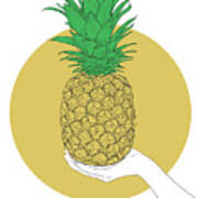 Hand Holding Pineapple - Line Art Graphic Illustration Artwork Poster