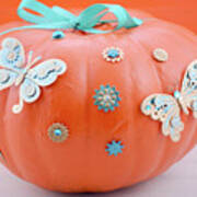 Hand Painted And Decorated Orange Pumpkin. Poster