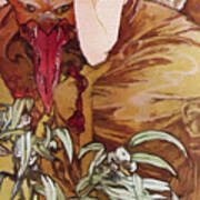 Hand Painted Litho Reproduction Enhanced Of Frau Jugendstil Kunst Art Nouveau 10 Poster
