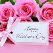 Happy Mothers Day Pink Roses Background. Poster