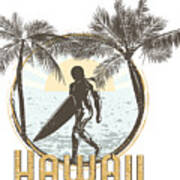 Hawaii Surfer On Beach Poster