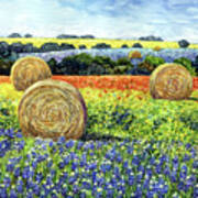 Hay Bales And Wildflowers Poster