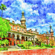 Henry B. Plant Museum In Tampa, Florida - Pen And Watercolor Poster
