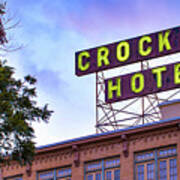 Historic Crockett Hotel And Neon Sign Panorama - San Antonio Texas Poster