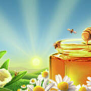 Honey Bee Sunrise Poster