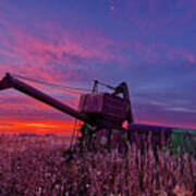 Hoping For Another Harvest - Vintage John Deere Combine Before A Nd Sunrise Poster