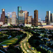 Houston Skyline At Blue Hour Poster