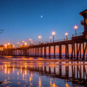 Huntington Beach Pier Lit At Night Poster