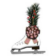 Ice Skate Christmas Decoration With Tartan Bow Poster
