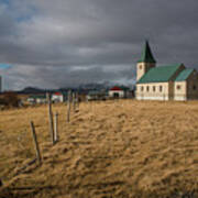 Icelandinc Landscape With Traditional Church In Iceland Poster