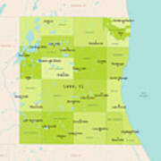 Il Lake County Vector Map Green Poster