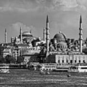 Istanbul City Skyline In Black And White Poster
