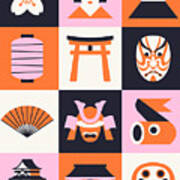 Japan Pattern - Papaya Poster