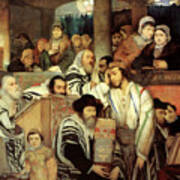 Jews Praying In The Synagogue On Yom Kippur Poster