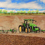 John Deere 8345r Tractor Pulling A Cultivator Poster