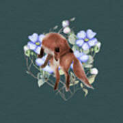 Jumping Fox With Flowers Poster