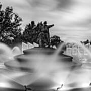 Kc Firefighter Fountain Panorama - Black And White Poster