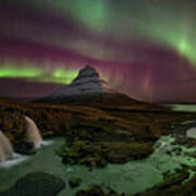 Kirkjufellsfoss Greets The Northern Lights Poster