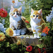 Kittens In The Garden Poster