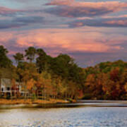 Lakeside Home In Sunset Sky Poster