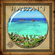 Lanikai Beach From Above Sphere Image With Hawaiian Style Border Poster