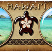 Lanikai Beach Two Sea Turtles And Two Mokes Hawaiian Style Coffee Mug Design Poster