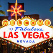 Las Vegas Welcome Sign At Night Photo Poster