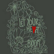 Let Your Heart Bloom - Olive Green Line Art Poster