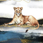 Lioness Watercolor Animal Art Painting Poster