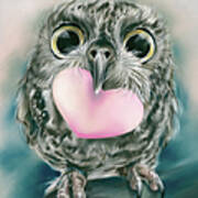 Little Owl With Big Eyes And Valentine Heart Poster