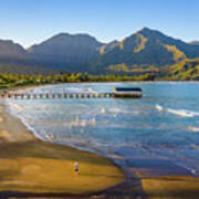 Lone Man On The Sand Of Hanalei Beach On The Nor Poster