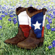 Lone Star Boots In Bluebonnets Poster