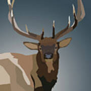 Low Poly Bull Elk Portrait Poster