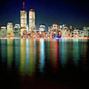 World Trade Center Twin Towers, Lower Manhattan New York City Nighttime Cityscape 1985 Poster