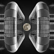 Lunaroyal - Mirrored Uniroyal Building Industrial Ductting With Full Moon - Wide Version Poster