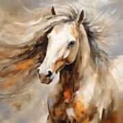 Magnificence- Colorful Horse- White And Brown Paintings Poster