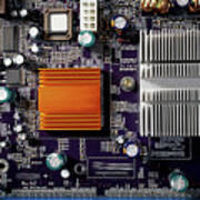 Mainboard Of A Pc With Electronic Components. Poster