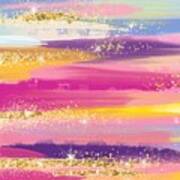 Manalu - Artistic Abstract Purple Gold Glitter Watercolor Painting Digital Art Poster