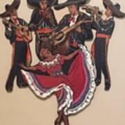 Mariachis And Folklorico Dancer Poster