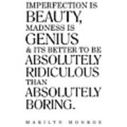 Marilyn Monroe Quote - Imperfection Is Beauty 1 - Inspiring, Motivational - Minimalist, Typography Poster