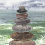 Meditative Rocks At The Beach Watercolor Seascape Poster