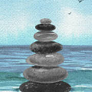 Meditative Rocks At The Teal Blue Ocean Beach Poster