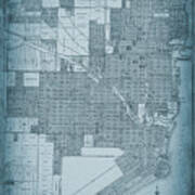 Miami Florida Antique City Map 1918 Ocean Blue Poster