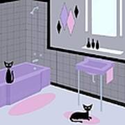 Mid Century Bathroom Lavender And Pink Poster
