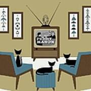 Mid Century Cats Watch Perry Mason Beige Poster