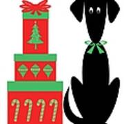 Mid Century Holiday Dog With Presents Poster