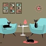 Mid Century Modern Black Cats Poster